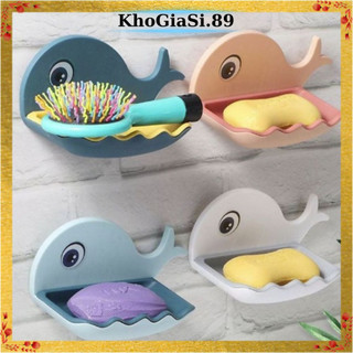 Khay Đựng Xà Phòng 2 Lớp Dán Tường Hình Cá Voi Ngộ Nghĩnh