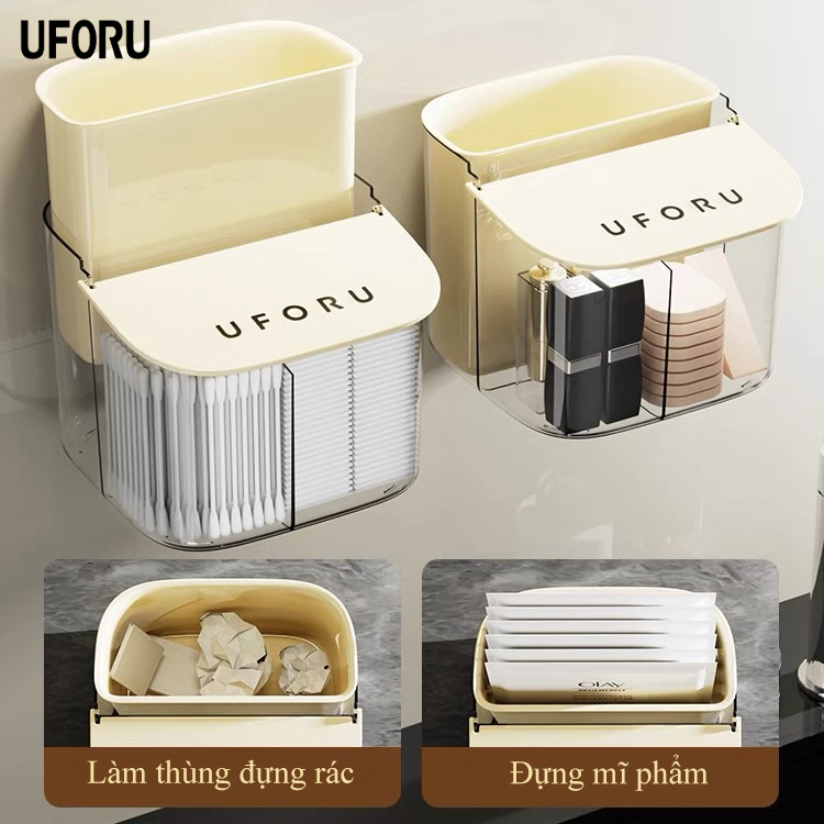 Hộp đựng đồ mini uforu đựng tăm bông, bông tẩy trang, đồ dùng phòng tắm nhỏ gọn treo tường có nắp đậy - UFP182