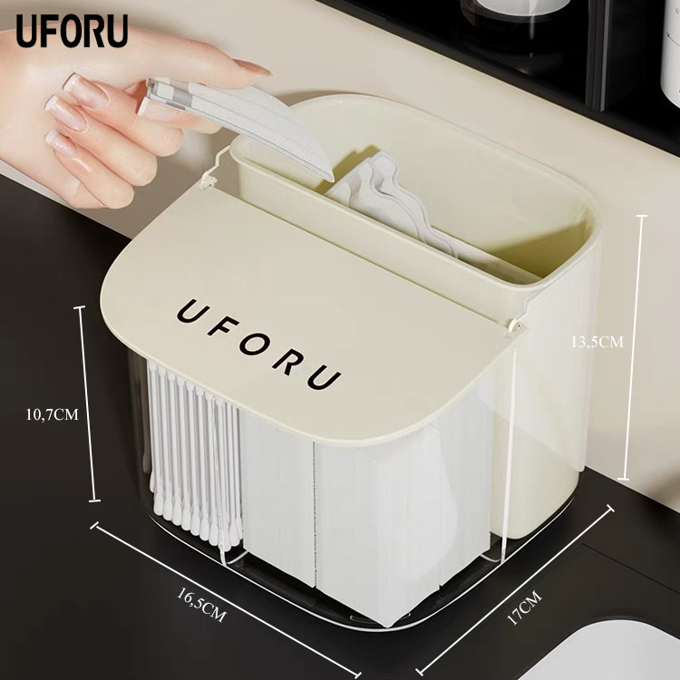 Hộp đựng đồ mini uforu đựng tăm bông, bông tẩy trang, đồ dùng phòng tắm nhỏ gọn treo tường có nắp đậy - UFP182