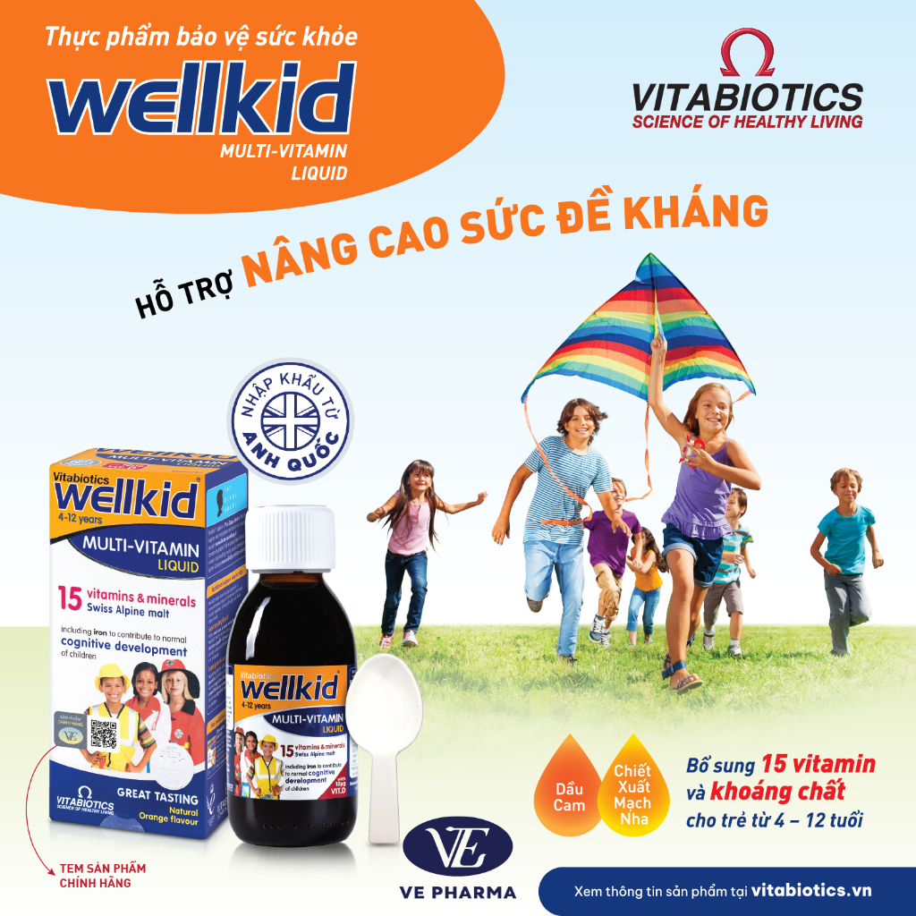 Bộ Sản Phẩm Siro Cho Bé Vitabiotics WELLBABY Multi-Vitamin Liquid 150ml Và WELLKID Multi-Vitamin Liquid 150ml