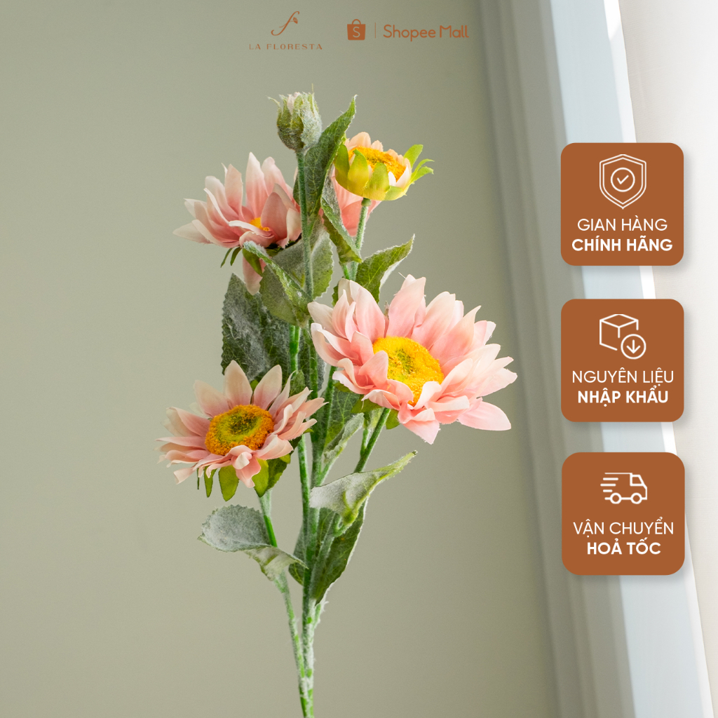 Cành Hoa Hướng Dương 3 Bông 2 Nụ Nhiều Màu Lụa Cao Cấp La Floresta 60cm - Hoa Decor Trang Trí