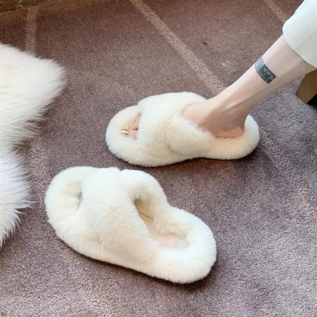 Dép lông decor chụp ảnh nail