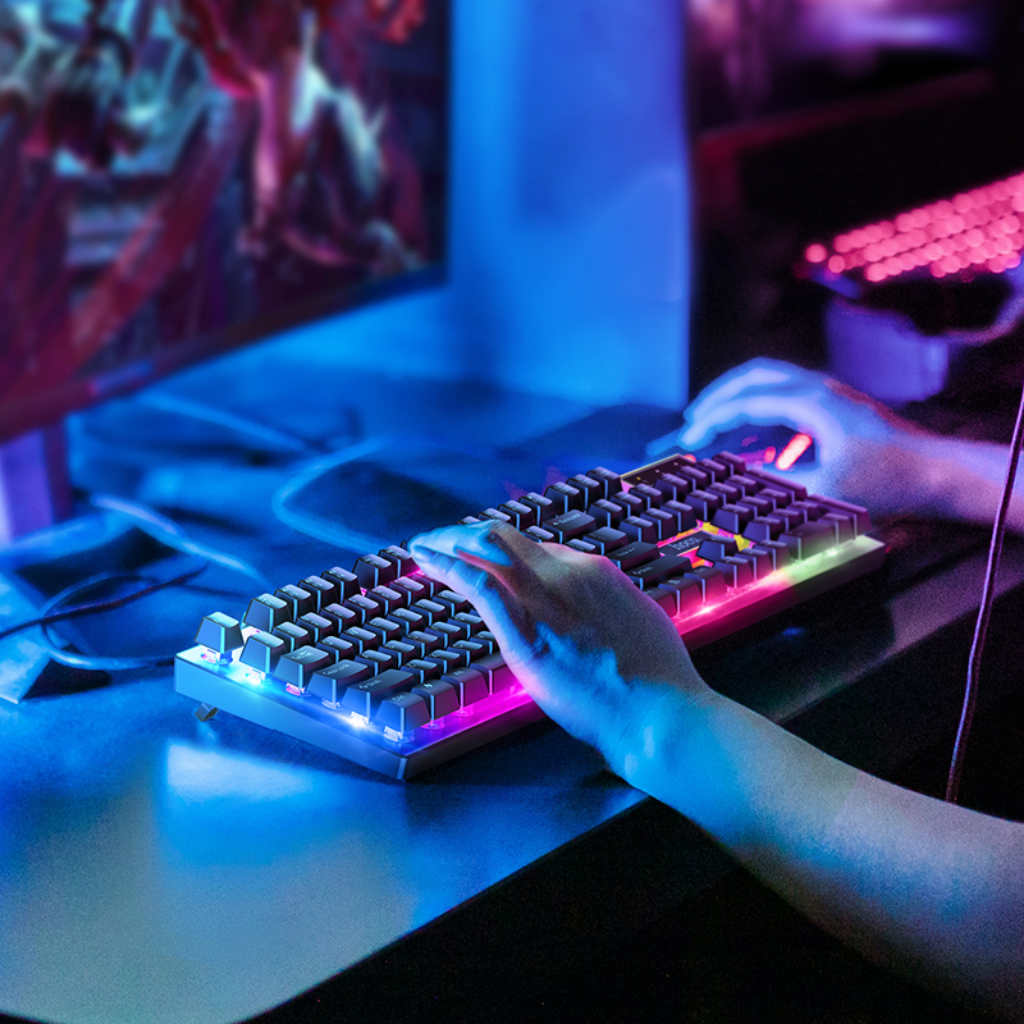 Bàn phím máy tính kèm chuột chơi game dạ quang Hoco GM18 Hàng chính hãng 100%, Hiệu Ứng Đèn LED Đổi Màu Bắt Mắt [PAPA]