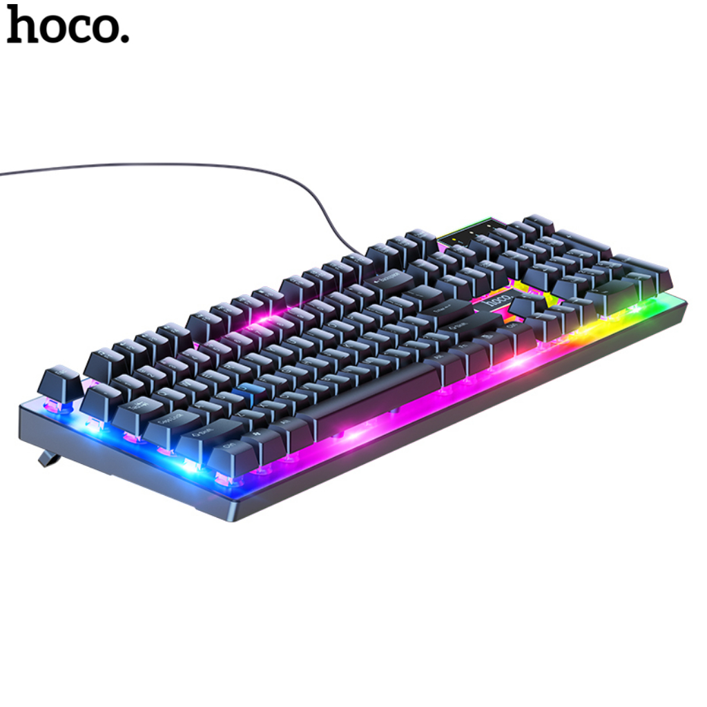 Bàn phím máy tính kèm chuột chơi game dạ quang Hoco GM18 Hàng chính hãng 100%, Hiệu Ứng Đèn LED Đổi Màu Bắt Mắt