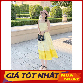 Đầm 2 Dây Dáng Dài Phối Màu Vàng Chanh Hàng Quảng Châu V4050 - Yamy888