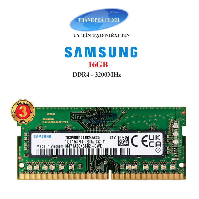 Ram Laptop DDR4 Samsung 4GB / 8GB / 16GB Bus 3200Mhz.Chính hãng bảo hành 1 đổi 1 trong 4 năm
