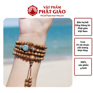 Vòng tay trầm hương 108 hạt 6mm mix charm đá mắt mèo tặng hộp đựng vòng - Lá Bối