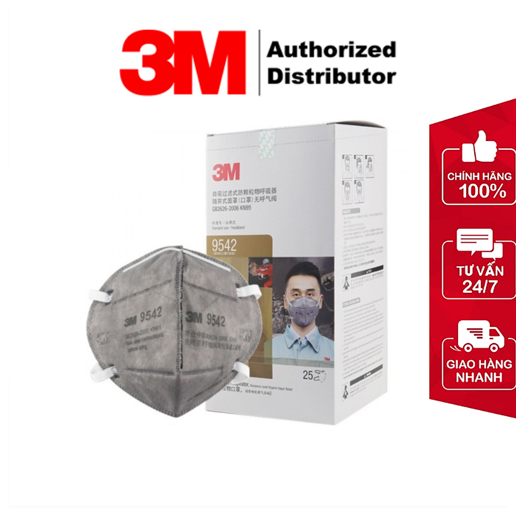 Khẩu Trang 3M 9542 than hoạt tính Lọc 95% Bụi Mịn và Khí Thải đạt chuẩn N95