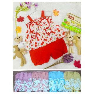 Bộ Lụa Dây Nhún Ngực Phối Nơ Bé (6-18kg) (giao màu ngẫu nhiên)