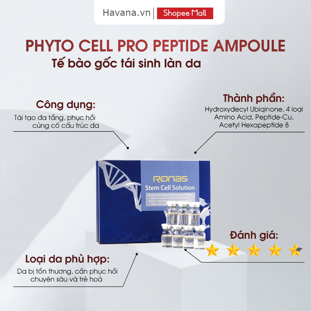 Tế Bào Gốc Ronas Stem Cell Solution Hộp 10 Chai Ronas chính hãng