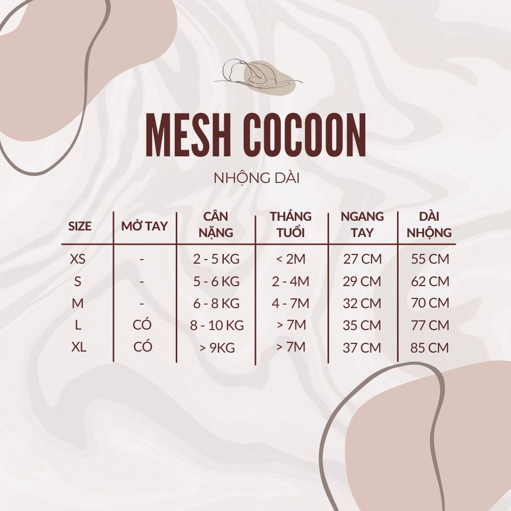 Nhộng chũn thông hơi mùa hè vải Hàn Quốc có lỗ thoáng cho bé ngủ ngon MESH COCOON