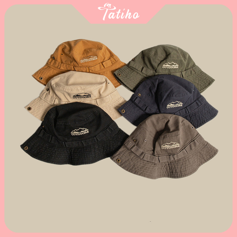 Mũ cao bồi unisẽ nam nữ, nón cotton dày dặn họa tiết trơn phối OUTDOORS phong cách cá tính thời trang xuân hè - Mã NV064