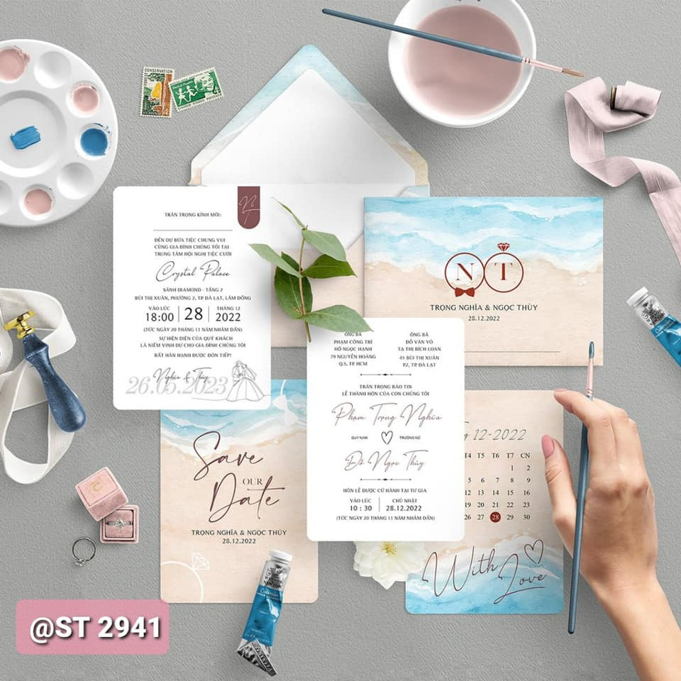 Thiệp cưới hiện đại tone xanh dương