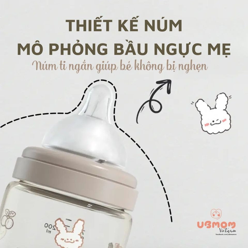 Bình sữa UBMOM Thỏ Trắng, Thỏ Nâu, Khủng long, Cún xù mẫu mới 200ml/280ml Hàn quốc chính hãng
