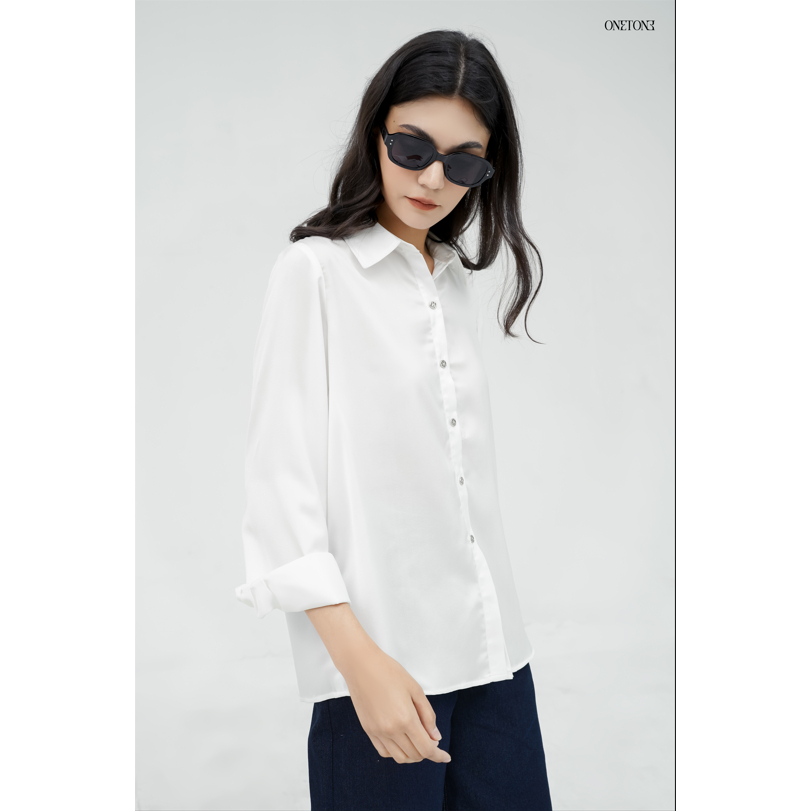 Áo sơ mi nữ Onetone dáng suông dài tay trơn Lason