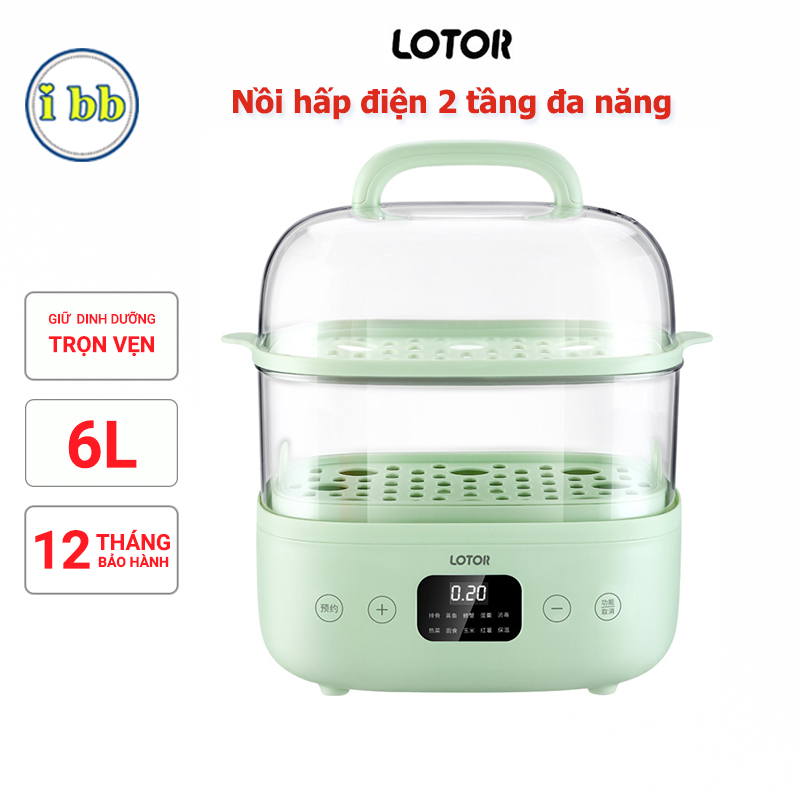 Nồi hấp 2 tầng, nồi hấp điện Lotor DZG-1 dung tích 6L làm chín đồ ăn nhanh giữ trọn vẹn dinh dưỡng