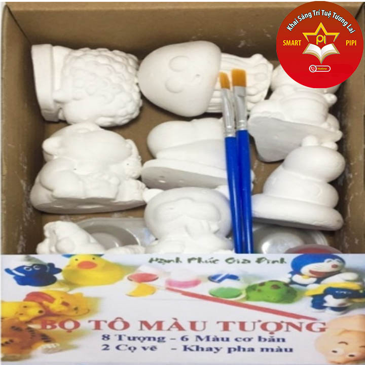 Tô tượng thạch cao kèm màu, Combo 8 tượng CỠ TO tặng kèm màu đóng hộp tăng cường sáng tạo hội họa cho bé