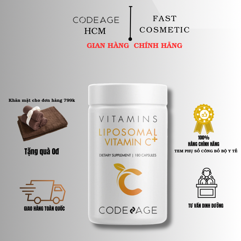 VITAMIN C CODEAGE LIPOSOMAL 180 VIÊN - HÀNG CHÍNH HÃNG ĐẸP DA, TĂNG CƯỜNG SỨC ĐỀ KHÁNG
