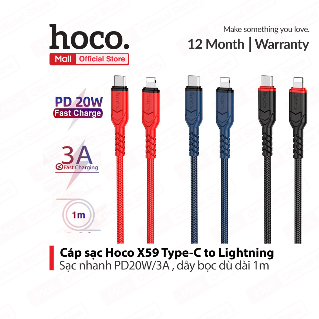 Cáp sạc Hoco X59 PD20W Type-C dành cho iP11/12/13/14  dây dù siêu bền dài 1M