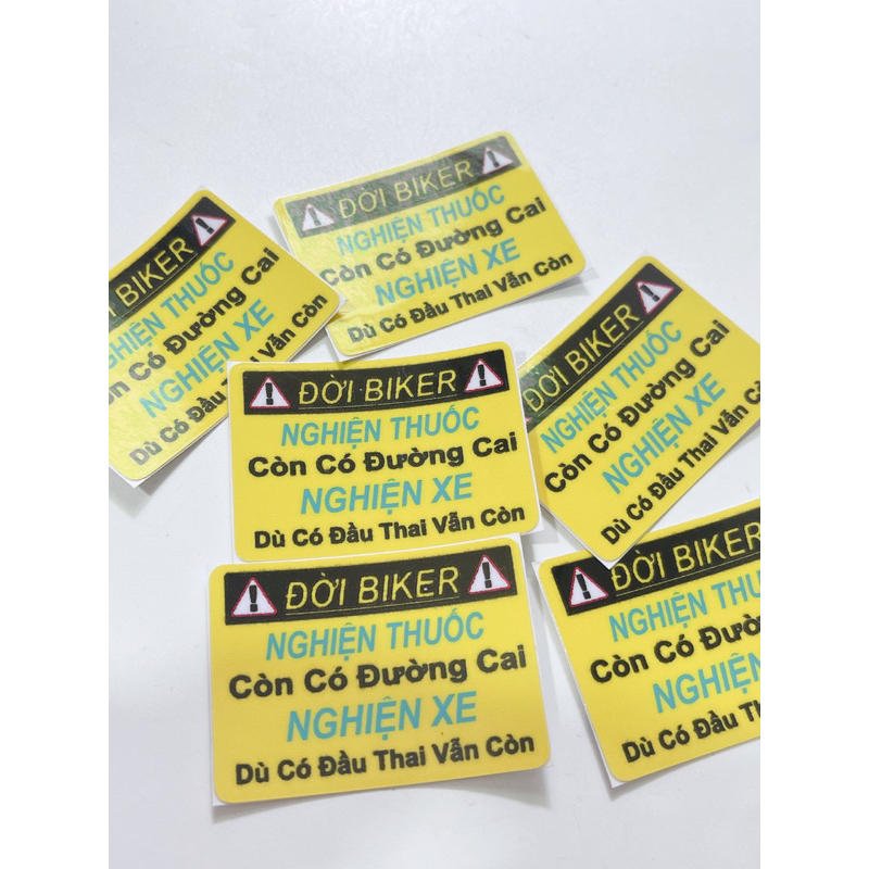 Tem dán chữ Đời Biker size 5x3.5cm, tem cảnh báo chú ý dán trang trí xe máy