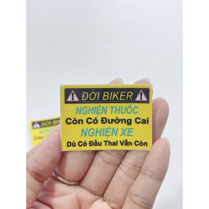 Tem dán chữ Đời Biker size 5x3.5cm, tem cảnh báo chú ý dán trang trí xe máy