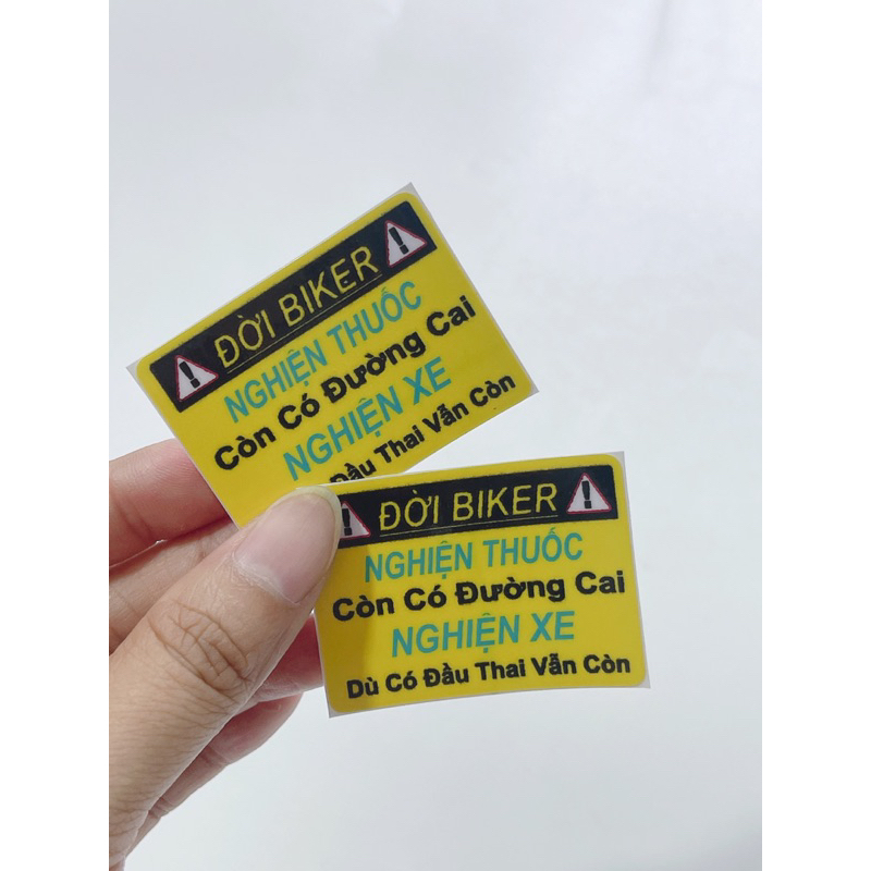 Tem dán chữ Đời Biker size 5x3.5cm, tem cảnh báo chú ý dán trang trí xe máy