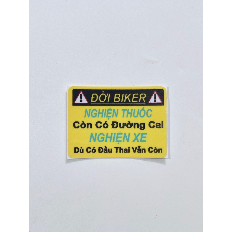 Tem dán chữ Đời Biker size 5x3.5cm, tem cảnh báo chú ý dán trang trí xe máy