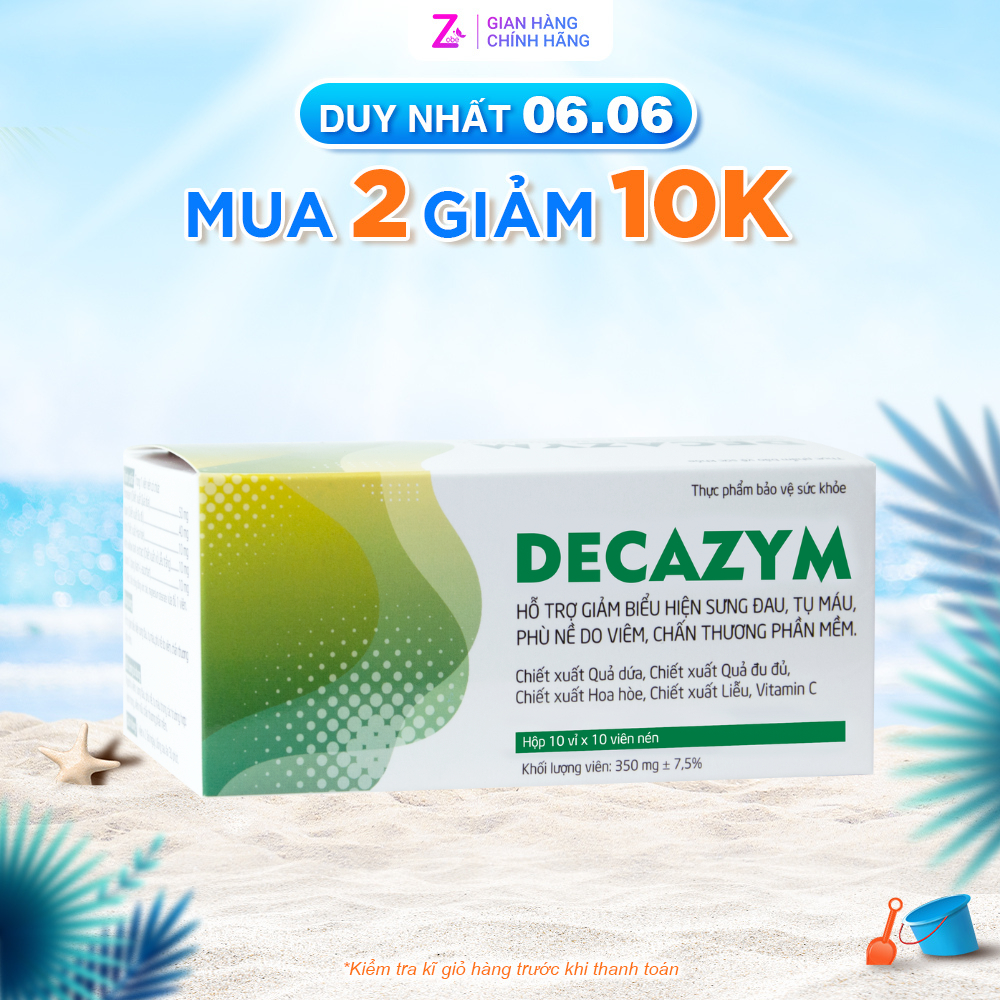 Viên Uống Hỗ Trợ Giảm Sưng Viêm Chấn Thương Phần Mềm Decazym Hộp 10 Vỉ x 10 Viên