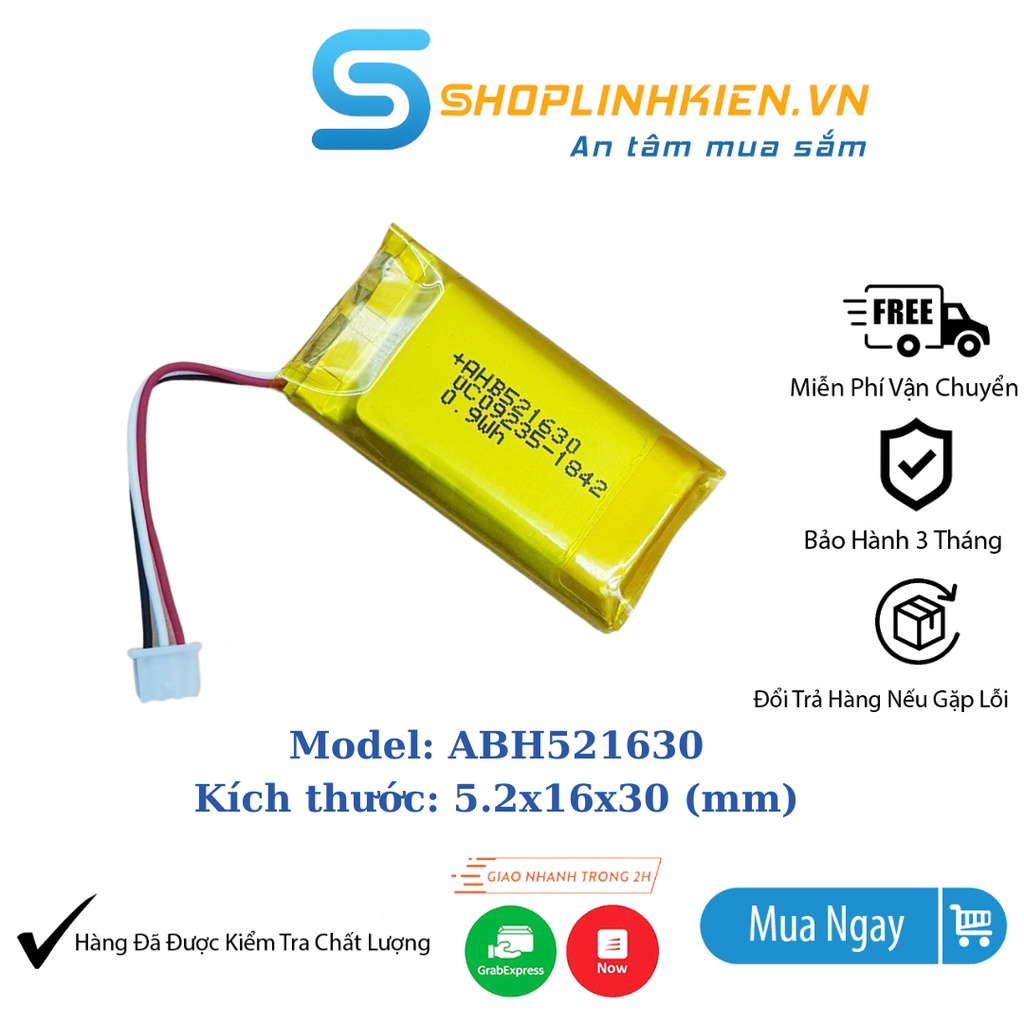 Pin 3.7V 240mAh AHB521630 30x16x5.2MM 3 dây cho thiết bị camera mini pin sạc 1S PinchinhhangHN