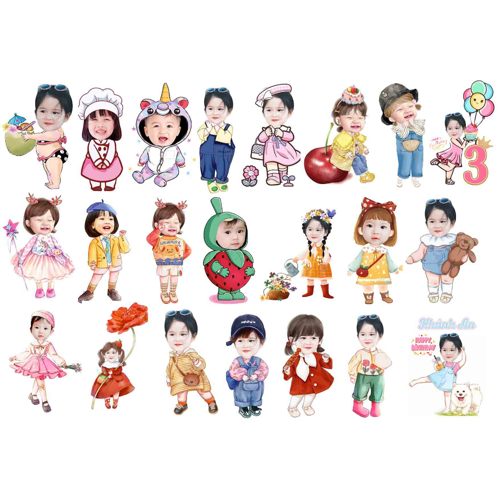 Nhận Đặt gấp_Hình CHIBI 20cm 30cm_ để bàn trang trí sinh nhật, đầy tháng cho bé