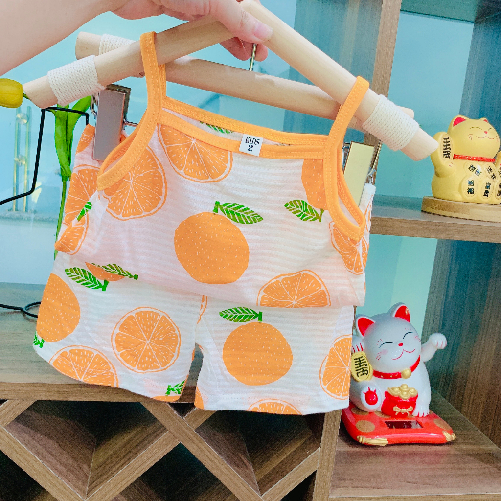 Đồ bộ 2 dây cho bé gái chất Cotton sợi tre. Đồ bộ 2 dây cho bé từ 7-18kg