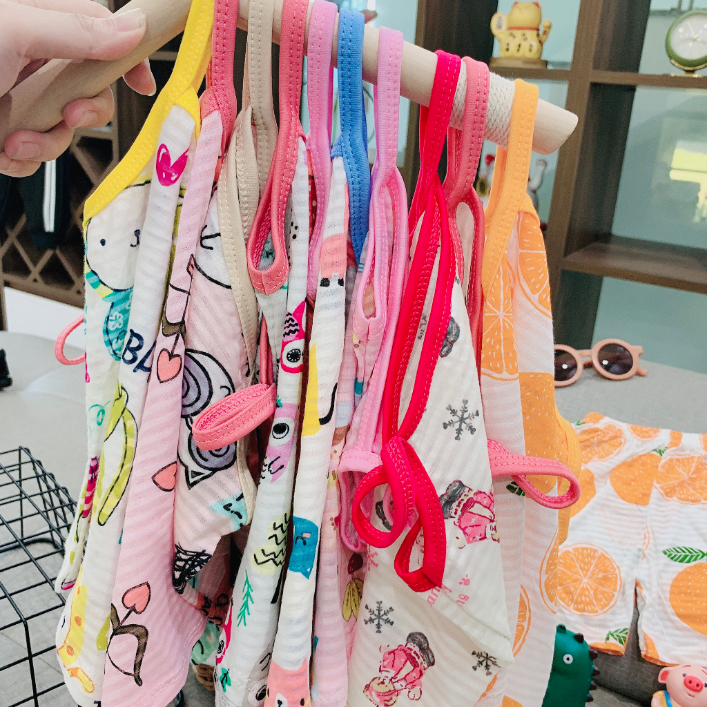 Đồ bộ 2 dây cho bé gái chất Cotton sợi tre. Đồ bộ 2 dây cho bé từ 7-18kg