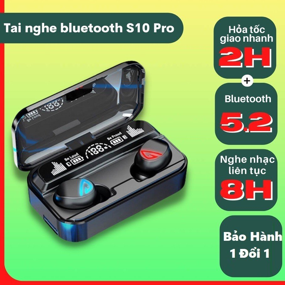 TAI NGHE NHÉT TAI BLUETOOTH S10 PRO PIN KHỦNG NHẠC HAY KÈM SẠC PIN DỰ PHÒNG 2200 MAH