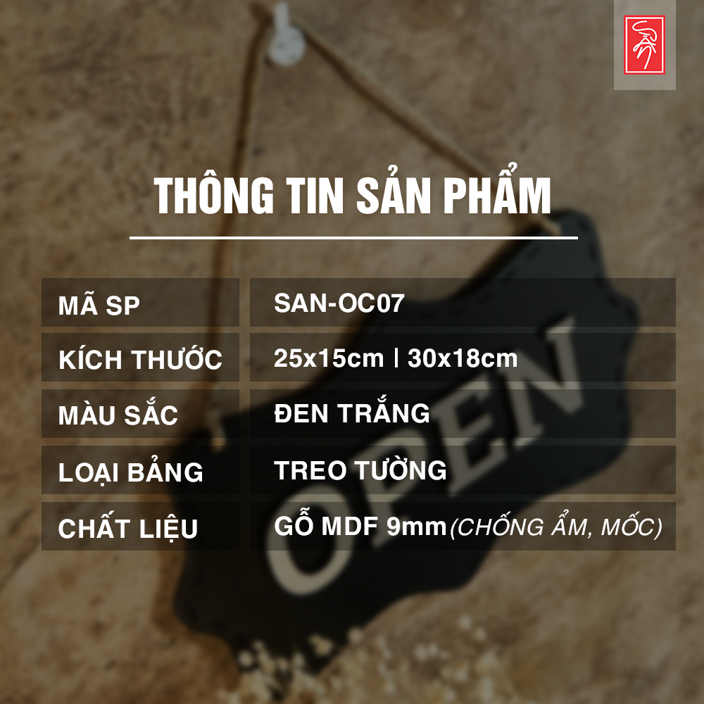 Bảng gỗ treo cửa OPEN CLOSED 2 mặt SAN-OC07