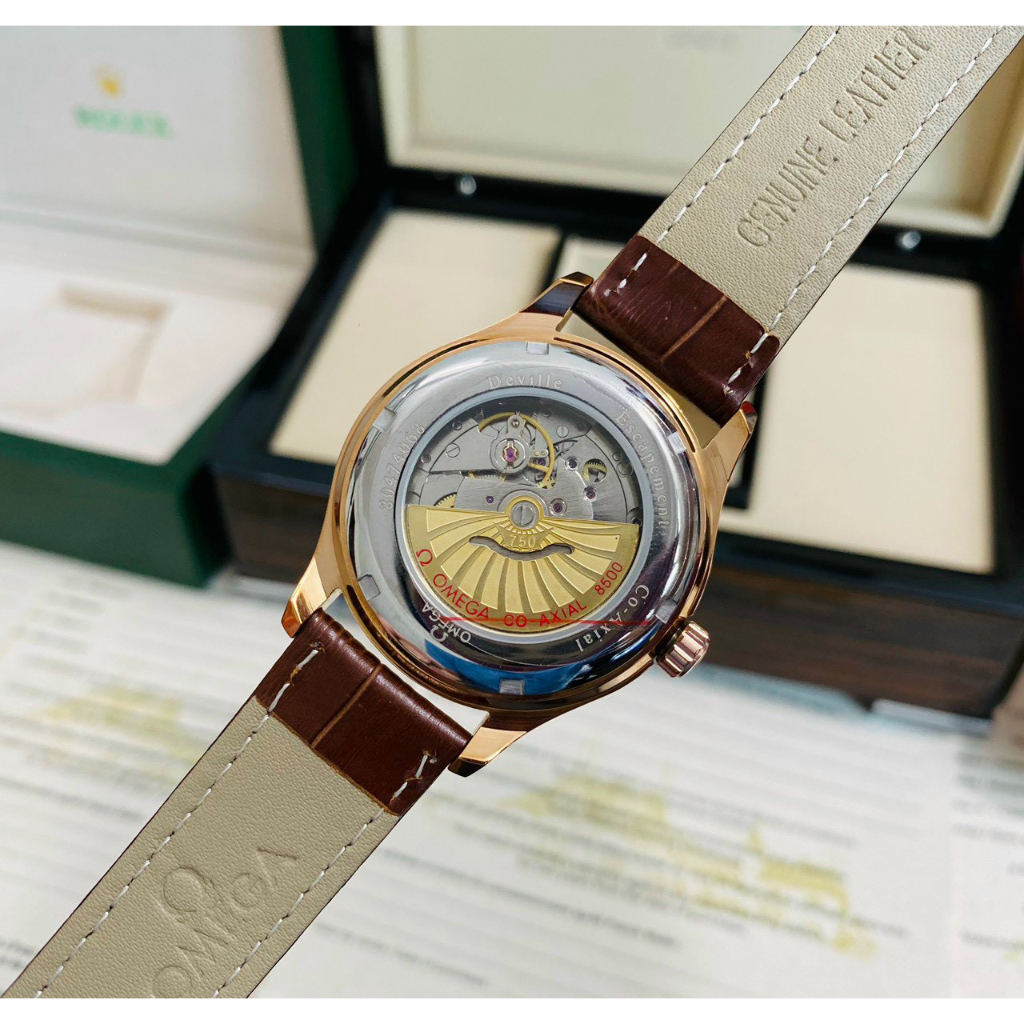 Đồng hồ Nam Omega cơ automatic 3kim mặt trắng dây kim loại, dây da vỏ vàng hồng máy nhật dòng cơ Automatic size 40mm