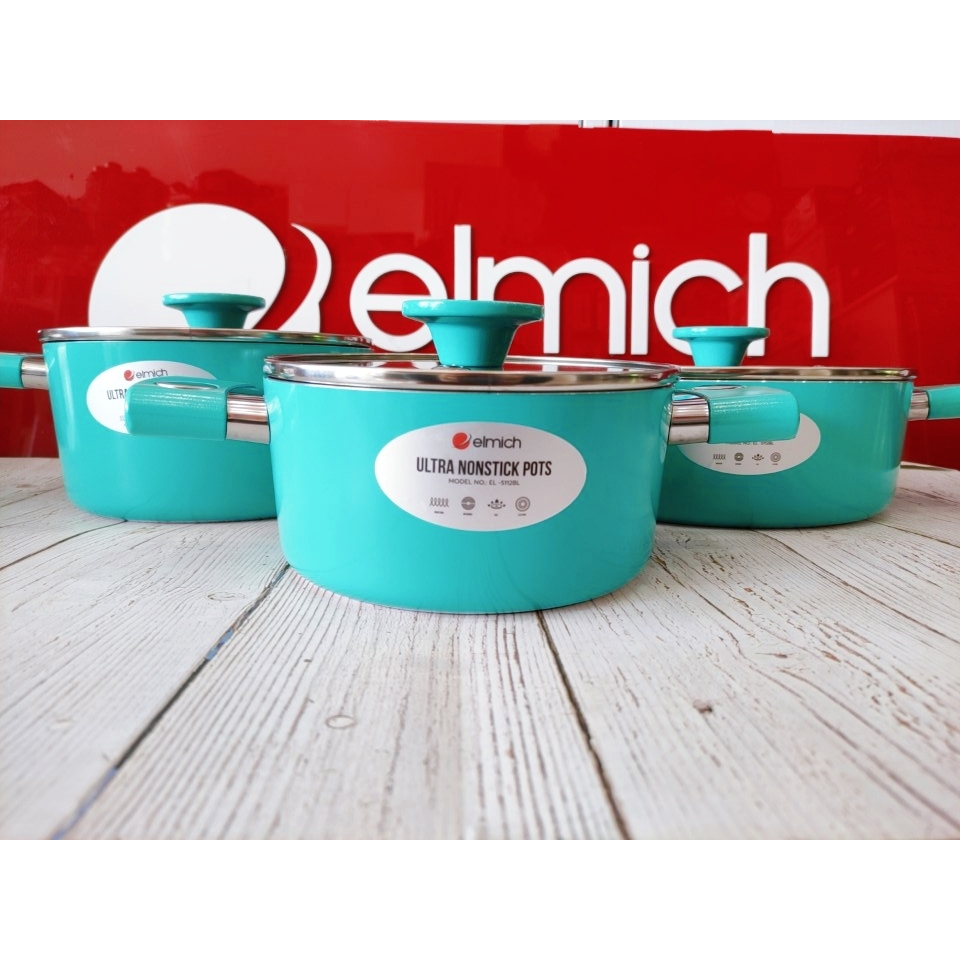 Bộ nồi chống dính vân đá ánh kim siêu bền Elmich EL 5112BL size 18,20,24cm