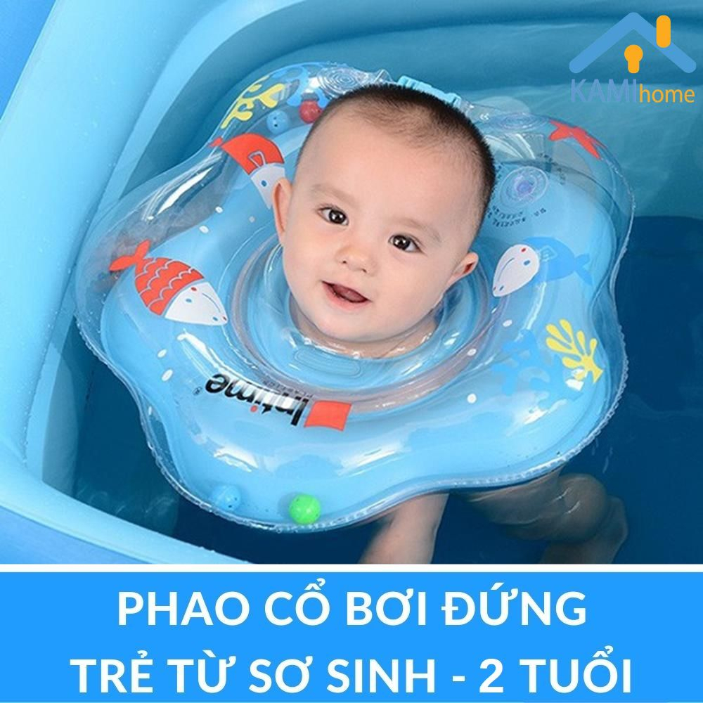 Phao bơi đeo cổ cho bé sơ sinh - 2 tuổi tập bơi đứng có quai tay cầm chống lật mã 50022