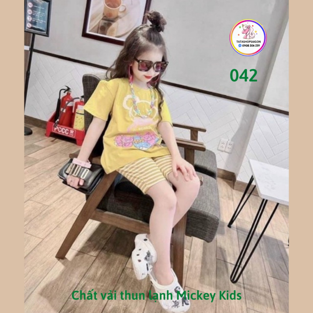 Bộ ngố bé gái size đại mặc nhà kiểu ngố lửng chất thun lạnh in 3D mềm mát 20 đến 40kg 042