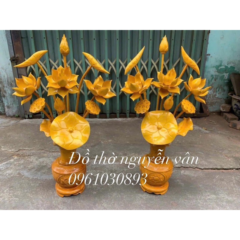 Hoa sen gỗ mít trang trí bàn thờ cao 80cm