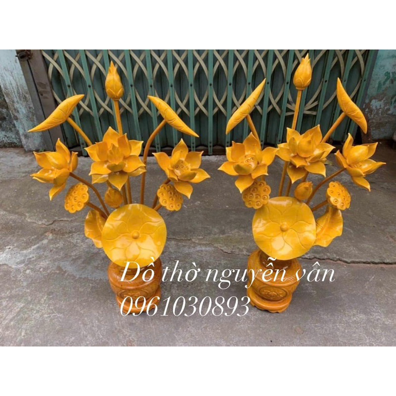 Hoa sen gỗ mít trang trí bàn thờ cao 80cm