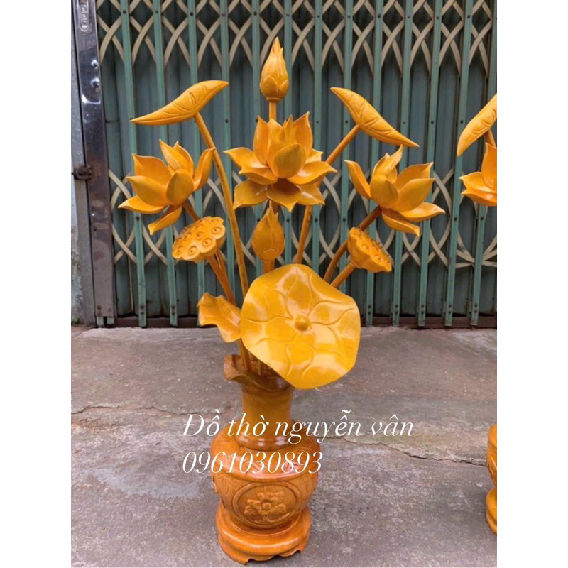 Hoa sen gỗ mít trang trí bàn thờ cao 80cm