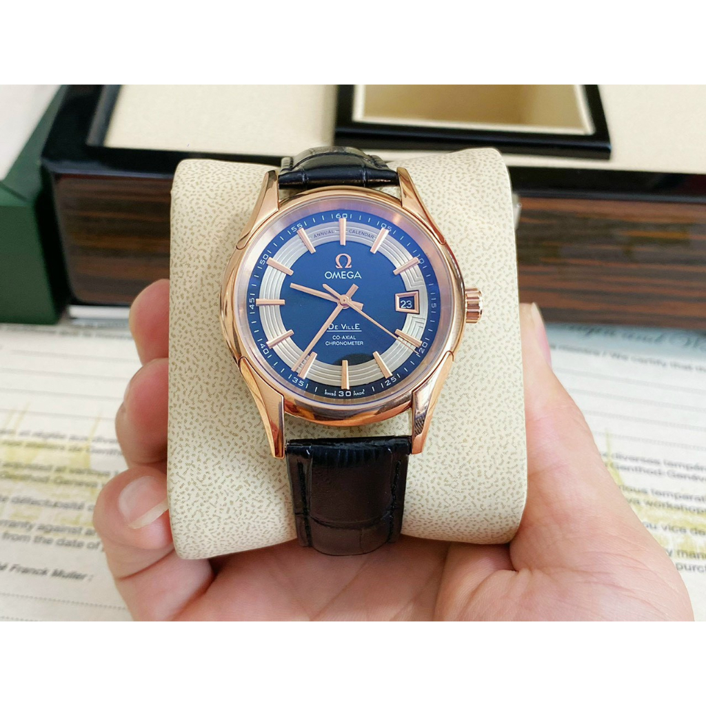 Đồng hồ Nam Omega cơ automatic 3kim vỏ vàng hồng  dây da vỏ vàng hồng máy nhật dòng cơ Automatic size 40mm