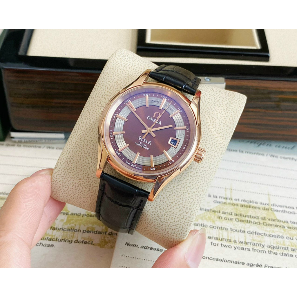 Đồng hồ Nam Omega cơ automatic 3kim vỏ vàng hồng  dây da vỏ vàng hồng máy nhật dòng cơ Automatic size 40mm