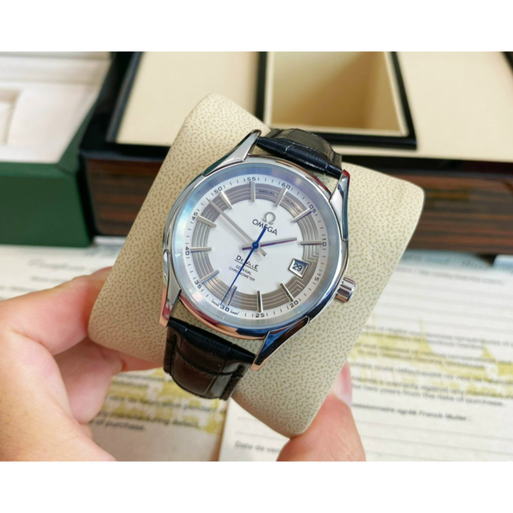 Đồng hồ Nam Omega cơ automatic 3kim vỏ trắng  dây da máy nhật dòng cơ Automatic size 40mm