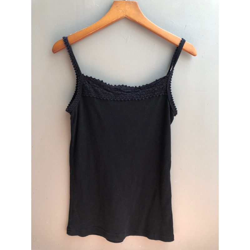 2HAND - ÁO HAI DÂY CAMI MÀU ĐEN PHỐI REN MÓC STYLE VINTAGE 90S Y2K