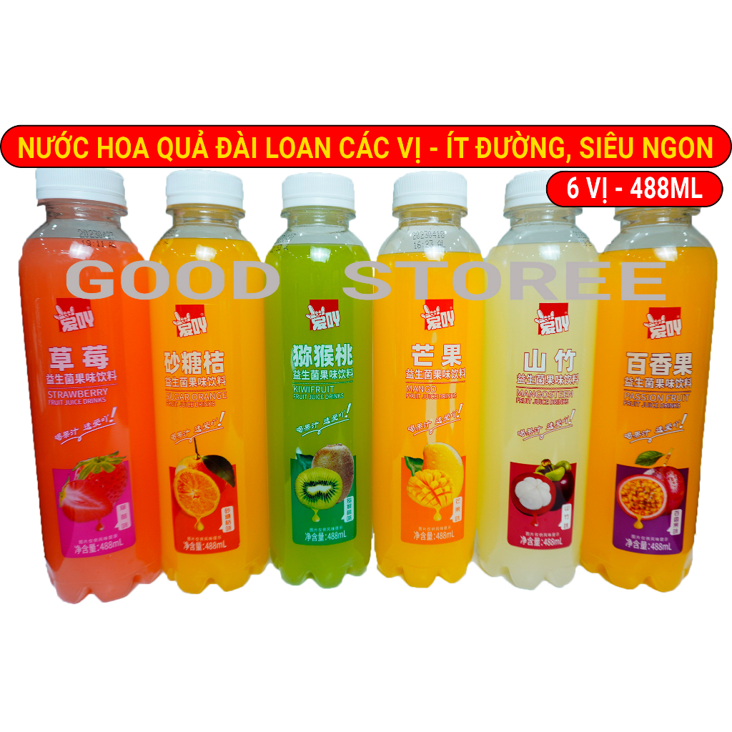 Nước Hoa Quả Đài Loan Các Vị - Chai 488ml, Hàng Chuẩn, Date Mới, Uống Siêu Ngon