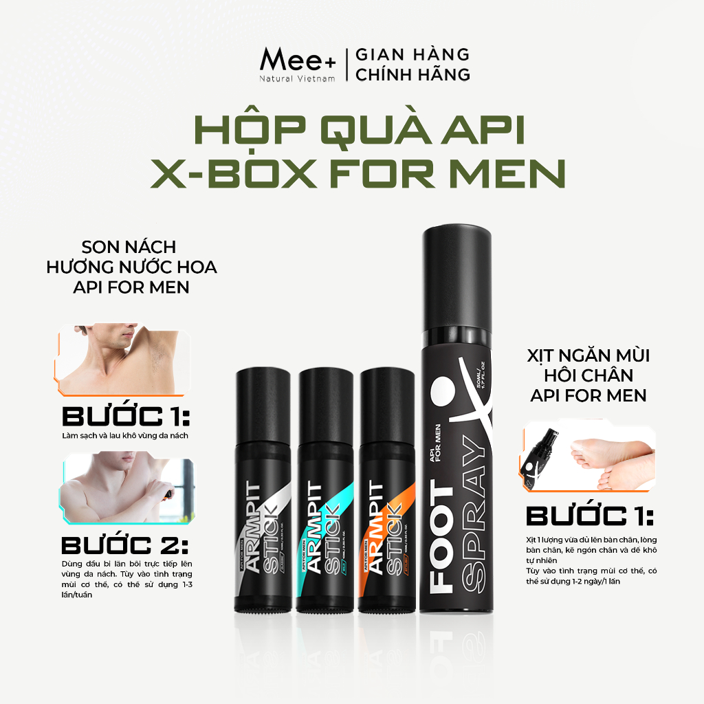 Set quà tặng khử mùi hôi chân API MEN, xịt khử mùi hôi chân lên đến 24h, ngăn tiết mồ hôi giúp khô thoáng 50ml