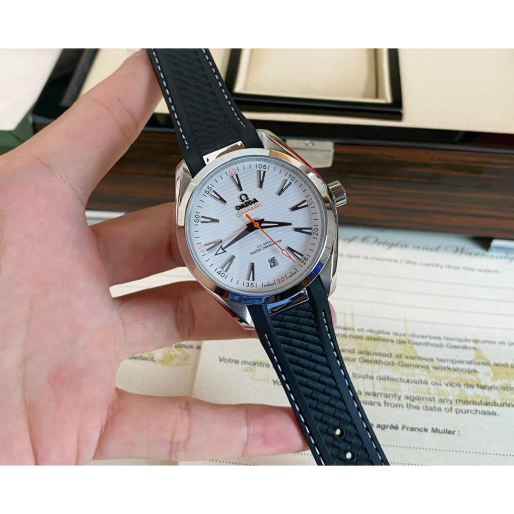 Đồng hồ Nam Omega cơ automatic 3kim vỏ trắng  dây cao su mặt trắng máy nhật dòng cơ Automatic size 40mm