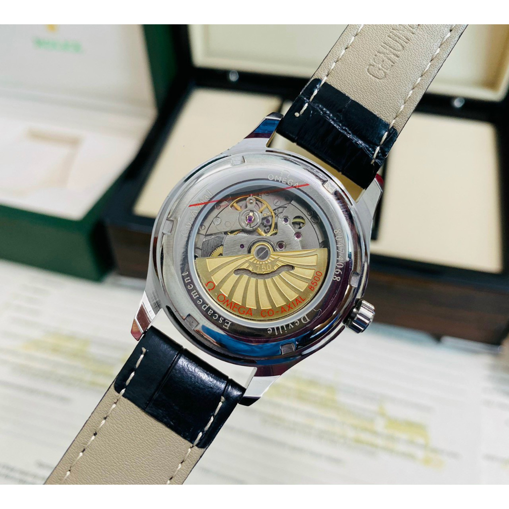 Đồng hồ Nam Omega cơ automatic 3kim vỏ trắng  dây da máy nhật dòng cơ Automatic size 40mm