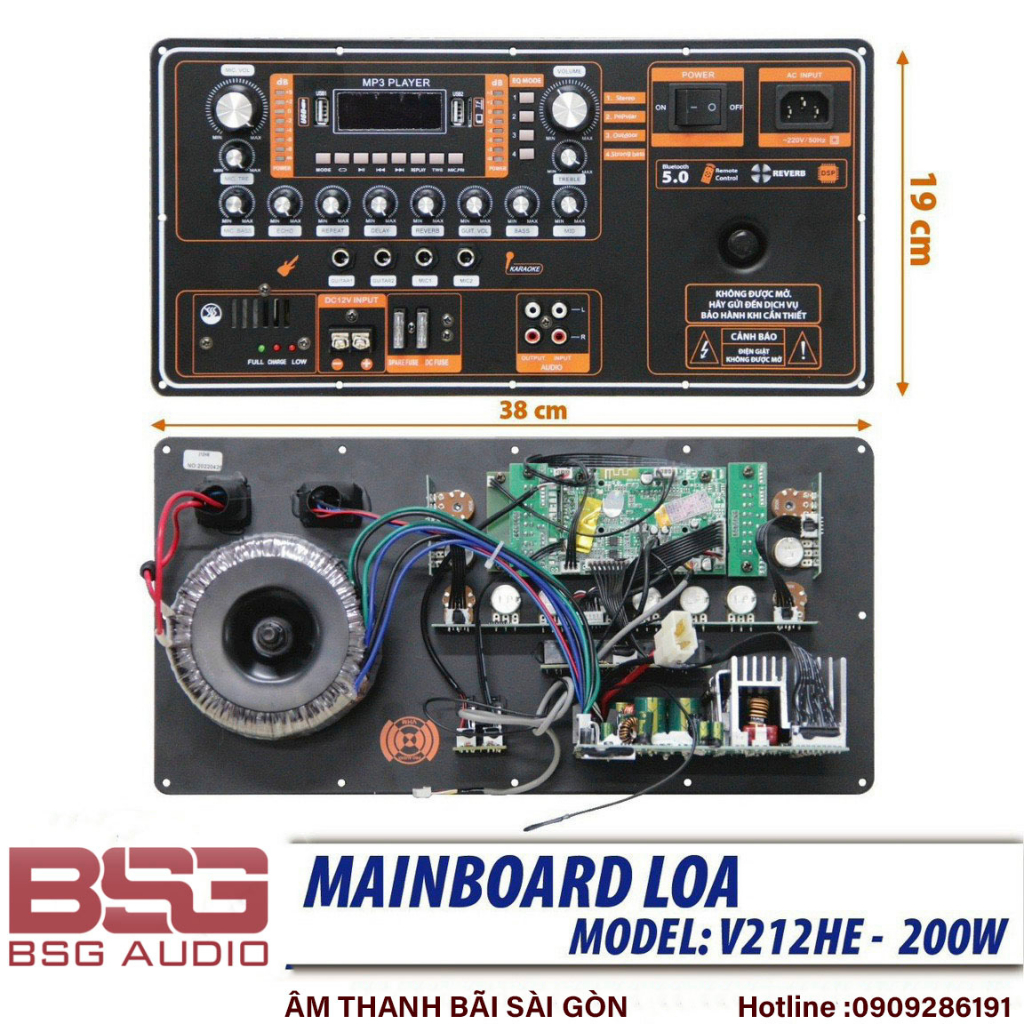 Board Mạch loa kéo V212HE DSP Echo-delay + Reverb mới nhất ,dùng cho loa 40 đôi 50 đơn mạnh mẽ (kt 19x38cm)